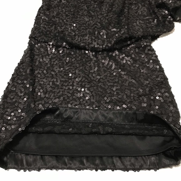 Jessica Simpson One Shoulder Flutter Sleeve Black Sequins Mini Dress Size 4 - Picture 7 of 12